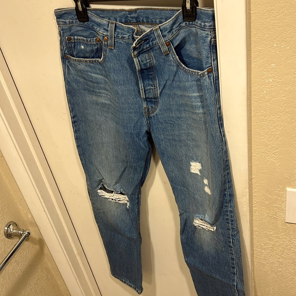 Levi’s 501 light wash destroyed high waisted jeans